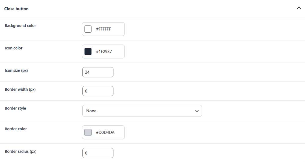 Close button