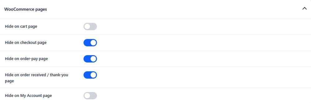 Visibility WooCommerce pages