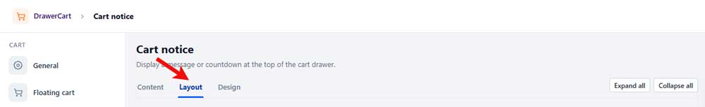 cart notice layout tab