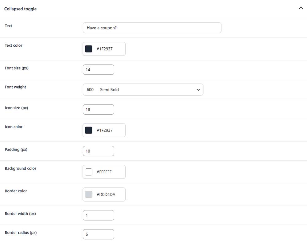 coupon collapsed toggle