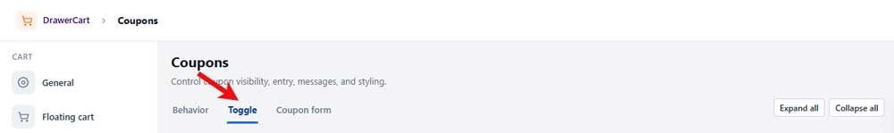 coupon toggle tab
