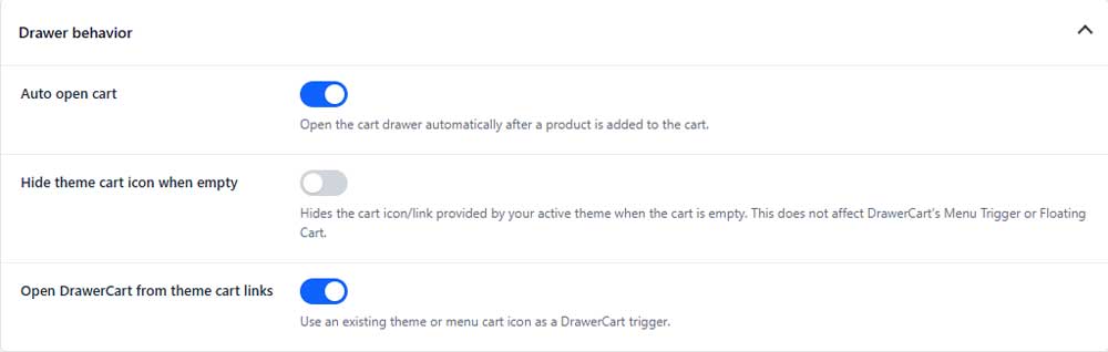 Drawer behaviour settings