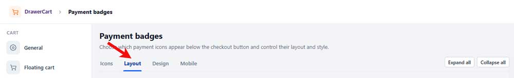 payment badges layout tab