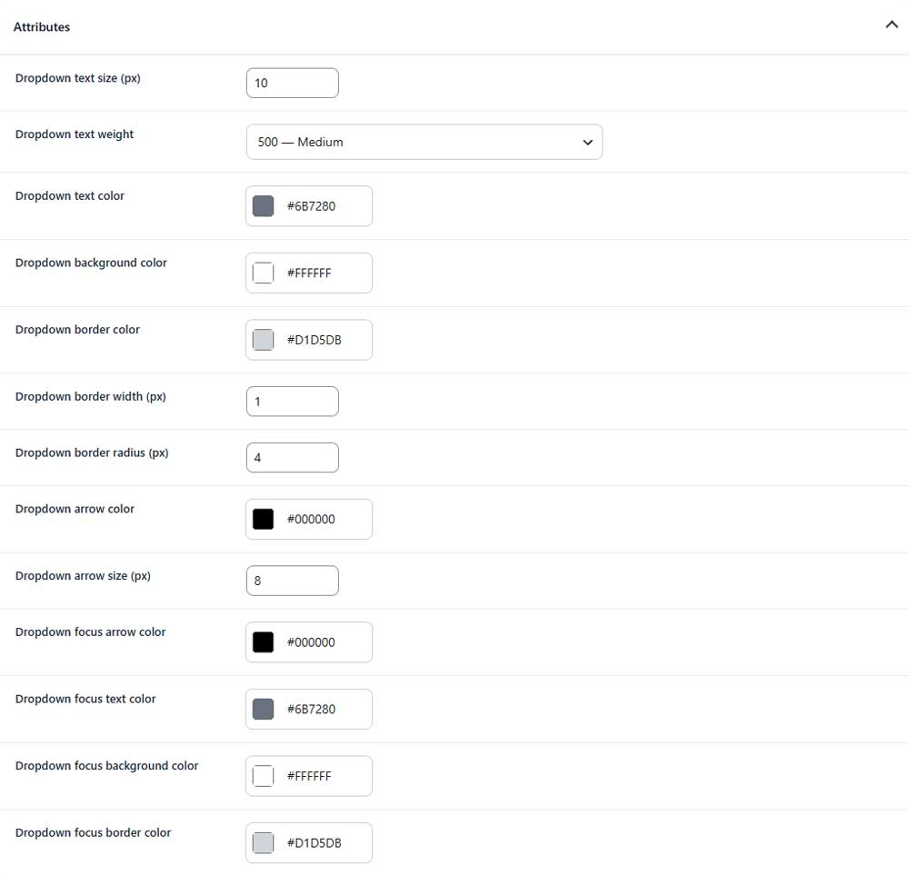 product card attributes design