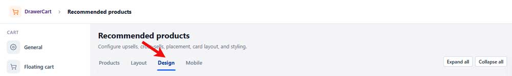 recommended products design tab