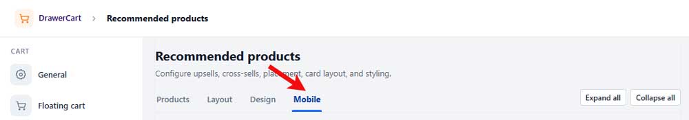 recommended products mobile tab