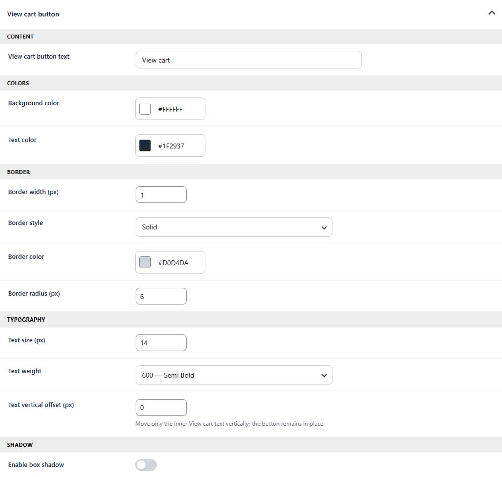 view cart button